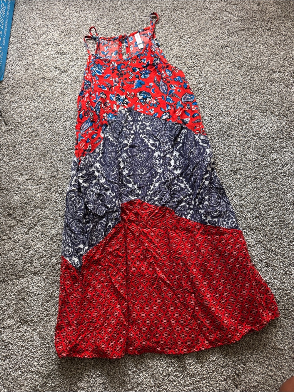 Xhilaration Red and Blue Patterned Maxi Dress